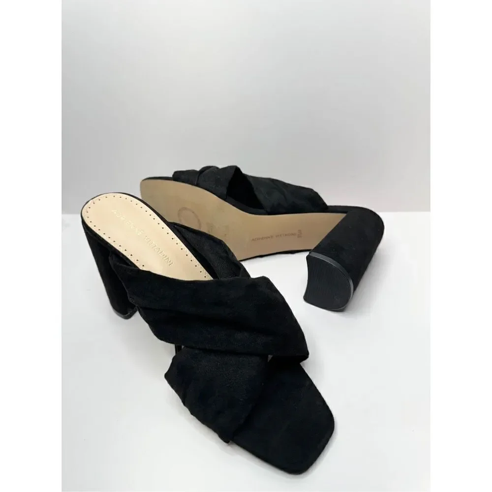 Adrienne Vittadini Sandals Womens 9.5 Crossover Black Faux‎ Suede Chunky Heels